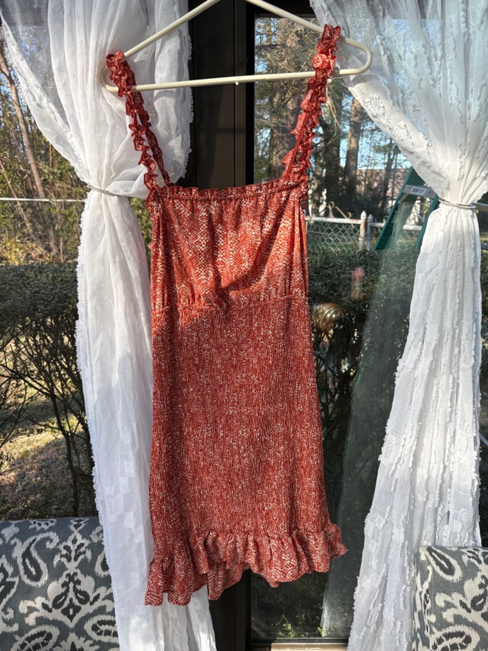 Almost Famous Burnt Orange Patterned Tie-Front Dress